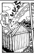 Crash crashes through the roof of Papu's hut.