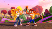 Crash and Coco performing the dance at the end of Nitro-Fueled's adventure mode