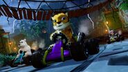 Pura racing on his home track, Tiger Temple in a promotional image of Crash Team Racing Nitro-Fueled.