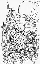 Concept art featuring Ripper Roo and most major characters at the time.