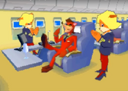 Boom Bang girls as flight attendants at the end of the Volcano map