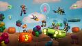 Coco, Tawna and N. Tropy (F) fighting Nitros Oxide during the Balloon Bounce minigame in Calamity Canyon.