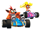 Promotional render of Coco and Crash racing