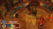 The boss fight against Papu Papu inside the hut in Crash Bandicoot N. Sane Trilogy