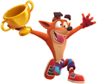 Render used in-game of Crash holding a Trophy in his 90's skin.