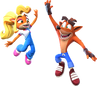 Promo render of Crash and Coco doing a high five