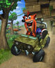 Promotional artwork of Crash in his jeep in Jungle Rumble