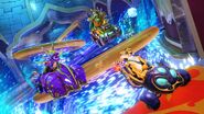 Hunter racing with Spyro and Gnasty Gnorc on Spyro Circuit