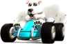 Promotional artwork of Polar in his kart in CTR