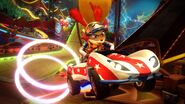 Promotional image of Pasadena racing in Koala Carnival in her Daredevil skin for Crash Team Racing Nitro-Fueled.