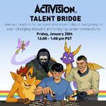 Promotional artwork posted on Facebook for an Activision talent bridge, featuring Spyro and Crash. Artwork by Celena Sam.