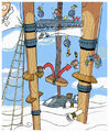 Concept art of an early version of the level featuring Crash climbing the ship's masts