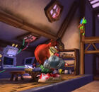 Crunch lifting weights in Crash Nitro Kart