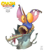 Concept art of a bat head set piece from the end of the level.