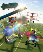 Crash and Coco in their biplanes.