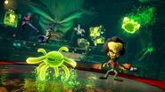 Tentacled blobs about to attack Cortex in Waste Deep in a promo image for Rumble.