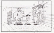 Concept art of Crunch in a "character archive" with Fake Crash.