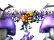 A promo image featuring Cortex, Crash and Aku Aku facing an Ant Drone army