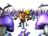 A promo image featuring Crash, Cortex and Aku Aku facing an army of Ant Drones