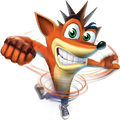 Render of Crash spinning used on the box art for Crash Bandicoot Purple: Ripto's Rampage