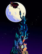 Concept art of Cortex's airship in front of the moon above Cortex Island