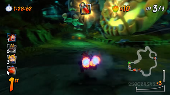 After the crate is broken, the pumpkin monster swaps sides.