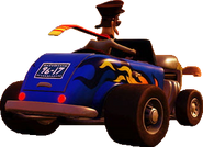 A Lab Assistant riding a Hot Rod in the Motorcycle levels of the N. Sane Trilogy.