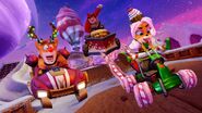 Coco, Crash and Rilla Roo in Gingerbread Joyride.