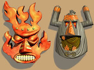 Concept art of Py-Ro and Rok-Ko for Crash Bandicoot: The Wrath of Cortex.