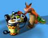 Promotional artwork of Dingodile putting petrol in his kart