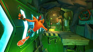 Promo image of Crash wall-running to the multicolor gem path.