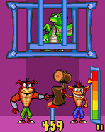 The dragon as seen locked up in a cage with Crash Bandicoot and Crunch Bandicoot