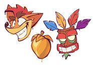 Concept art of Aku Aku's mugshot for the Aku Aku Crates