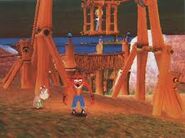 Coco trapped in the cage by the gorilla in The Wrath of Cortex