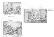 A storyboard for an early version of the intro cutscene