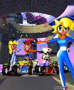 Isabella announces Crash the winner in Crash Team Racing. (With Coco looking pleased for her brother and Neo Cortex looking annoyed.)