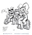 Concept art of the bandicoots with their pets