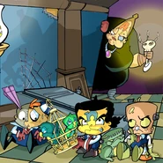 Young Brio, Cortex and N. Gin with Madame Amberley looming in the background