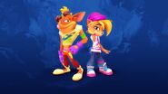 (Imagem Promocional) a Coco e o Crash com as skins Totalmente Tubulares em Crash Bandicoot 4:It's About Time