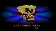 A tela de Game Over de Crash Bandicoot 2: Cortex Strikes Back