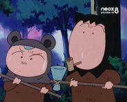 Shin-chan’s friends as Ewok parodies.