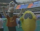 Crazy Clyde and Eggy costume performers at the Toronto Blue Jays event