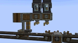 An assembly line creating  from Stone Slabs and Iron Nuggets.