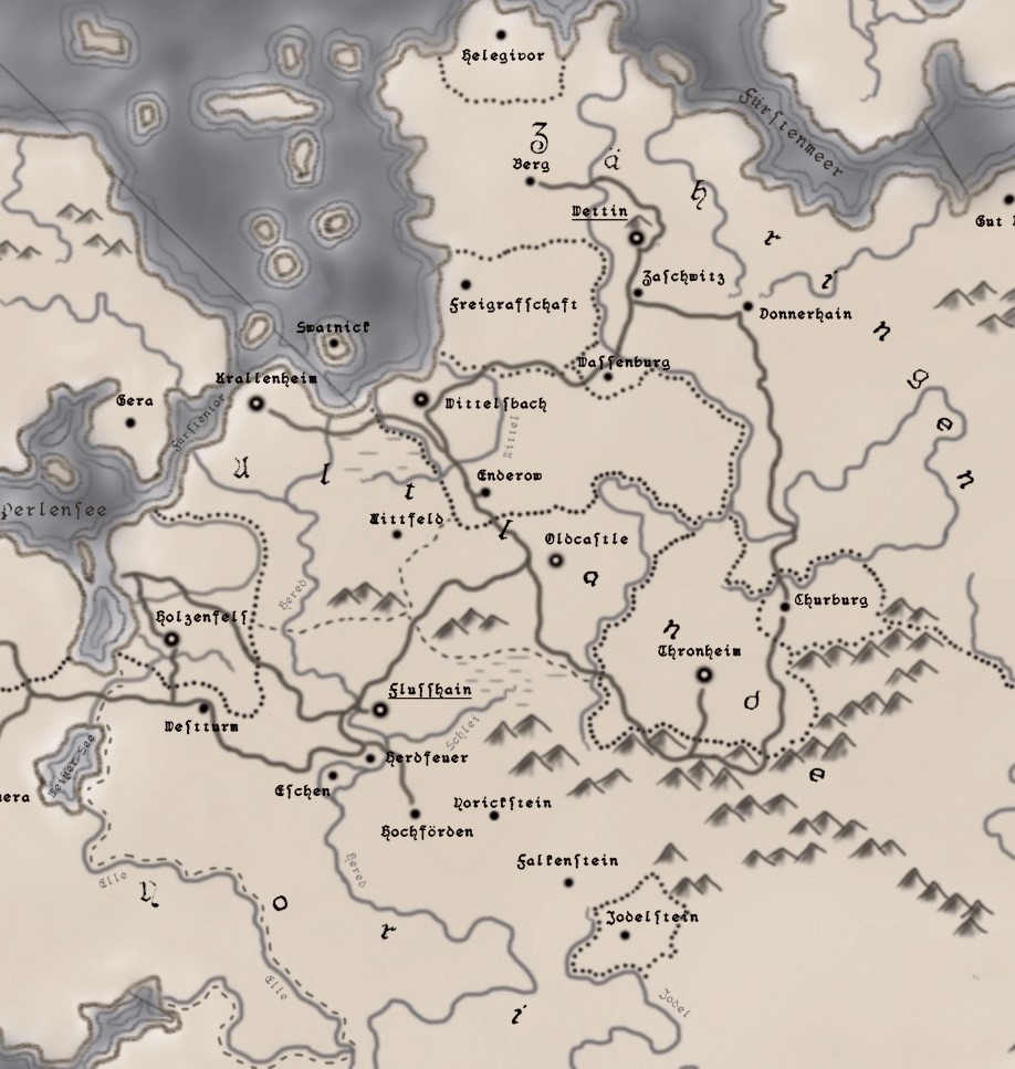 Karte des Yorischen Reiches 1275 - Ausschnitt Altlande