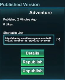 Creativerse adventure after publishing 2017-09-11