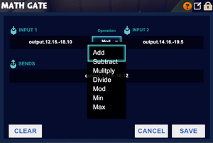 Math gate wiring ui with operation dropdown