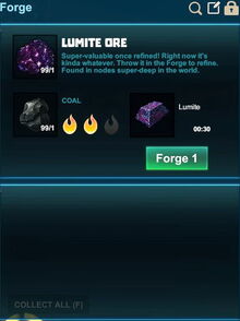 Creativerse forge lumite with coal 2017-08-07