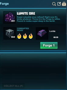 Creativerse forge lumite with corrupted wood 2017-08-07