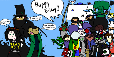 A number of Somarinoa's characters wishing Thor Steinbach a happy emergence day.