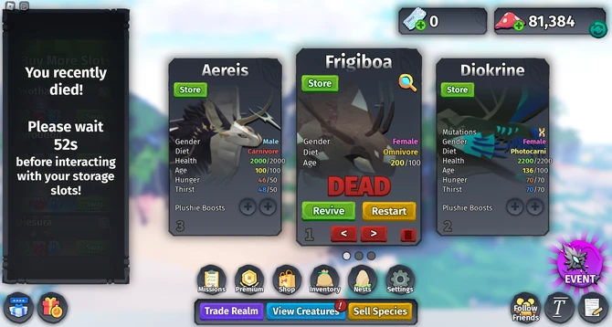 Main Menu with a dead creature at 26th September 2023